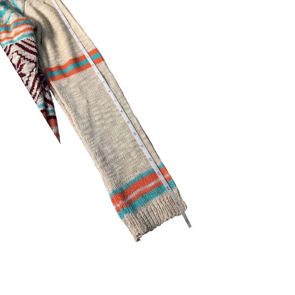 Demanding Womens M Aztec Cardigan Duster Hooded Fringe Southwestern Boho - Picture 9 of 11